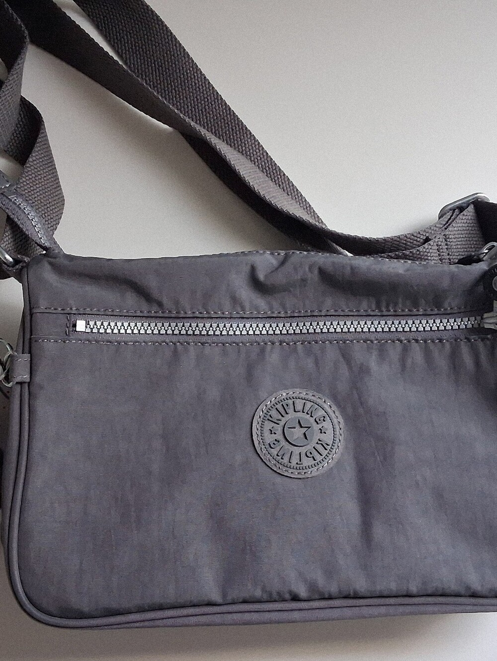 Kipling Gray Crossbody Bag with Plush Monkey Charm